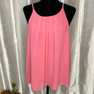 DNA Couture Women’s Large Pink Lined Spaghetti Strap Pleated Semi Sheer Blouse